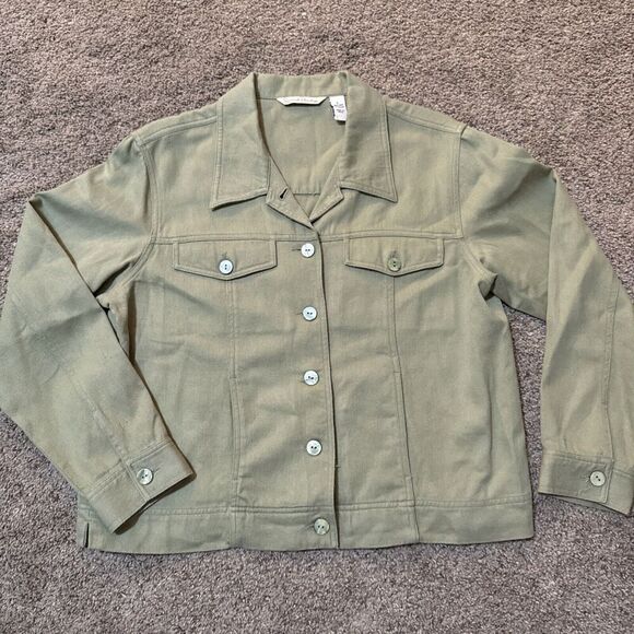 French Laundry L Linen Blazer Jacket Shacket Laganlook Green Lightweight Coastal - Picture 1 of 9